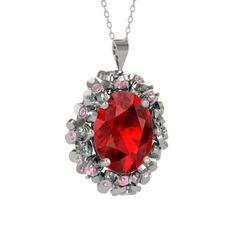 Garnet ve pembe kuvars 925 ayar gümüş kolye (40 cm beyaz altın rolo zincir)