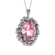 Belka Demet Kolye - Pembe kuvars 8 ayar beyaz altın kolye (40 cm rose altın rolo zincir) #uebf7i