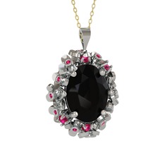 Belka Demet Kolye - Siyah zirkon ve rodolit garnet 925 ayar gümüş kolye (40 cm altın rolo zincir) #uic3d4