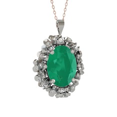Belka Demet Kolye - Kök zümrüt ve swarovski 8 ayar beyaz altın kolye (40 cm rose altın rolo zincir) #usjsoa