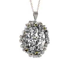 Belka Demet Kolye - Swarovski ve peridot 8 ayar beyaz altın kolye (40 cm rose altın rolo zincir) #v7ku97