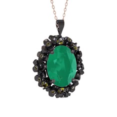 Belka Demet Kolye - Kök zümrüt ve peridot 925 ayar siyah rodyum kaplama gümüş kolye (40 cm rose altın rolo zincir) #vbxonv