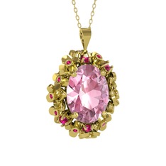 Belka Demet Kolye - Pembe kuvars ve rodolit garnet 925 ayar altın kaplama gümüş kolye (40 cm gümüş rolo zincir) #vcmkid