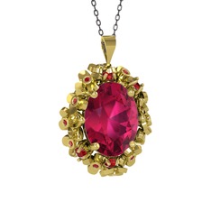 Rodolit garnet ve garnet 14 ayar altın kolye (40 cm gümüş rolo zincir)