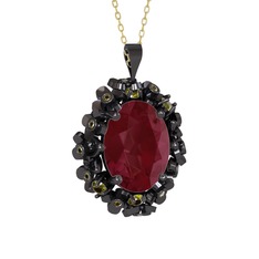 Belka Demet Kolye - Kök yakut ve peridot 925 ayar siyah rodyum kaplama gümüş kolye (40 cm altın rolo zincir) #viytfz