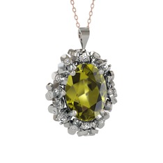 Belka Demet Kolye - Peridot ve swarovski 8 ayar beyaz altın kolye (40 cm rose altın rolo zincir) #vjac40