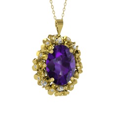 Belka Demet Kolye - Ametist ve pırlanta 18 ayar altın kolye (0.18 karat, 40 cm altın rolo zincir) #vp2w22