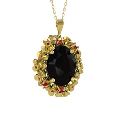 Belka Demet Kolye - Siyah zirkon ve garnet 18 ayar altın kolye (40 cm altın rolo zincir) #w1avt7