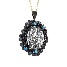 Belka Demet Kolye - Swarovski ve akuamarin 925 ayar siyah rodyum kaplama gümüş kolye (40 cm gümüş rolo zincir) #wwpgxl