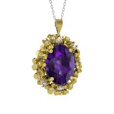 Belka Demet Kolye - Ametist ve swarovski 18 ayar altın kolye (40 cm gümüş rolo zincir) #x3j46p