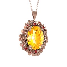 Sitrin ve garnet 8 ayar rose altın kolye (40 cm rose altın rolo zincir)
