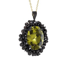 Belka Demet Kolye - Peridot ve siyah zirkon 925 ayar siyah rodyum kaplama gümüş kolye (40 cm gümüş rolo zincir) #xegjue