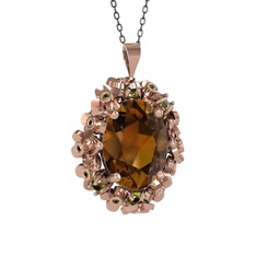Dumanlı kuvars ve peridot 18 ayar rose altın kolye (40 cm gümüş rolo zincir)