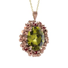 Belka Demet Kolye - Peridot ve kök yakut 925 ayar rose altın kaplama gümüş kolye (40 cm altın rolo zincir) #xr5izr