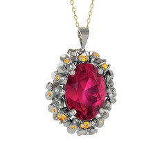 Belka Demet Kolye - Rodolit garnet ve sitrin 8 ayar beyaz altın kolye (40 cm altın rolo zincir) #xuosph