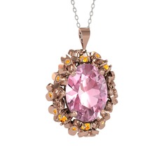 Belka Demet Kolye - Pembe kuvars ve sitrin 8 ayar rose altın kolye (40 cm beyaz altın rolo zincir) #y9pnzc