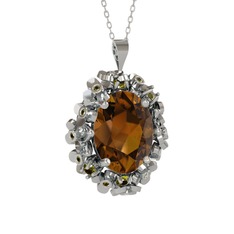 Belka Demet Kolye - Dumanlı kuvars ve peridot 18 ayar beyaz altın kolye (40 cm beyaz altın rolo zincir) #ya9lfa