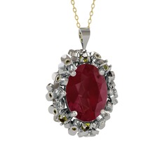 Kök yakut ve peridot 8 ayar beyaz altın kolye (40 cm altın rolo zincir)