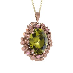 Belka Demet Kolye - Peridot ve pembe kuvars 14 ayar rose altın kolye (40 cm altın rolo zincir) #yyx3jm