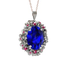 Belka Demet Kolye - Lab safir ve rodolit garnet 18 ayar beyaz altın kolye (40 cm rose altın rolo zincir) #z5ejat