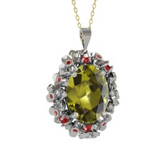 Peridot ve garnet 925 ayar gümüş kolye (40 cm altın rolo zincir)