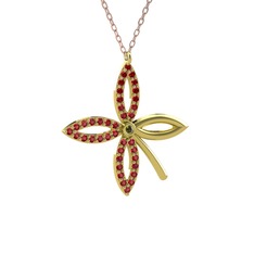 Taşlı Yonca Kolye - Peridot ve garnet 925 ayar altın kaplama gümüş kolye (40 cm rose altın rolo zincir) #10am2tv