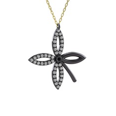 Siyah zirkon ve swarovski 925 ayar siyah rodyum kaplama gümüş kolye (40 cm altın rolo zincir)