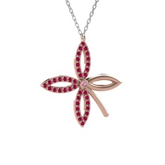 Pembe kuvars ve rodolit garnet 8 ayar rose altın kolye (40 cm gümüş rolo zincir)