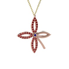 Lab safir ve garnet 18 ayar rose altın kolye (40 cm altın rolo zincir)