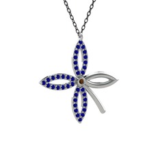 Taşlı Yonca Kolye - Dumanlı kuvars ve lab safir 925 ayar gümüş kolye (40 cm gümüş rolo zincir) #13226j