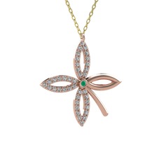 Taşlı Yonca Kolye - Kök zümrüt ve beyaz zirkon 925 ayar rose altın kaplama gümüş kolye (40 cm gümüş rolo zincir) #165golu