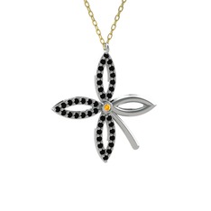 Taşlı Yonca Kolye - Sitrin ve siyah zirkon 925 ayar gümüş kolye (40 cm altın rolo zincir) #1753sew