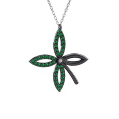 Taşlı Yonca Kolye - Swarovski ve yeşil kuvars 925 ayar siyah rodyum kaplama gümüş kolye (40 cm beyaz altın rolo zincir) #1789hl