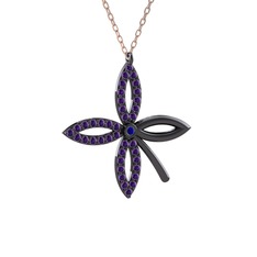 Taşlı Yonca Kolye - Lab safir ve ametist 925 ayar siyah rodyum kaplama gümüş kolye (40 cm gümüş rolo zincir) #17bh754