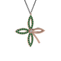 Taşlı Yonca Kolye - Beyaz zirkon ve yeşil kuvars 8 ayar rose altın kolye (40 cm gümüş rolo zincir) #17sk4lb