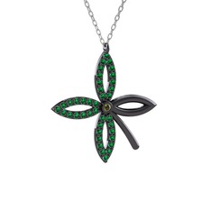 Taşlı Yonca Kolye - Peridot ve yeşil kuvars 925 ayar siyah rodyum kaplama gümüş kolye (40 cm beyaz altın rolo zincir) #189rzp6