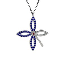 Kök yakut ve lab safir 14 ayar beyaz altın kolye (40 cm gümüş rolo zincir)