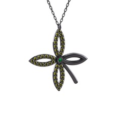 Yeşil kuvars ve peridot 925 ayar siyah rodyum kaplama gümüş kolye (40 cm gümüş rolo zincir)
