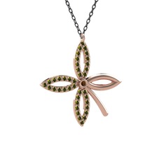 Dumanlı kuvars ve peridot 14 ayar rose altın kolye (40 cm gümüş rolo zincir)
