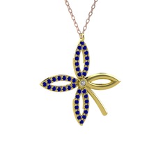 Taşlı Yonca Kolye - Swarovski ve lab safir 925 ayar altın kaplama gümüş kolye (40 cm rose altın rolo zincir) #19df6jq