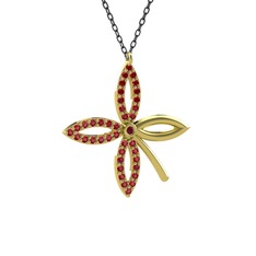 Taşlı Yonca Kolye - Kök yakut ve garnet 14 ayar altın kolye (40 cm gümüş rolo zincir) #19fiafy