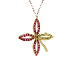 Taşlı Yonca Kolye - Garnet ve rodolit garnet 14 ayar altın kolye (40 cm rose altın rolo zincir) #19h92fx