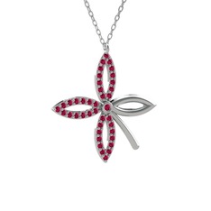 Taşlı Yonca Kolye - Rodolit garnet 8 ayar beyaz altın kolye (40 cm beyaz altın rolo zincir) #19znlxd