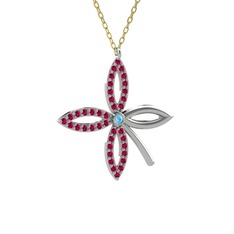 Akuamarin ve rodolit garnet 8 ayar beyaz altın kolye (40 cm altın rolo zincir)