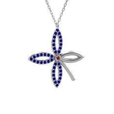Taşlı Yonca Kolye - Garnet ve lab safir 18 ayar beyaz altın kolye (40 cm beyaz altın rolo zincir) #1b9pxpz