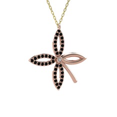 Beyaz zirkon ve siyah zirkon 14 ayar rose altın kolye (40 cm altın rolo zincir)