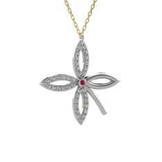 Taşlı Yonca Kolye - Rodolit garnet ve swarovski 14 ayar beyaz altın kolye (40 cm altın rolo zincir) #1dc63i3