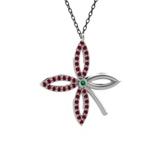 Taşlı Yonca Kolye - Yeşil kuvars ve kök yakut 925 ayar gümüş kolye (40 cm gümüş rolo zincir) #1e2itr8