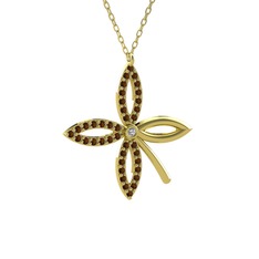 Swarovski ve dumanlı kuvars 14 ayar altın kolye (40 cm gümüş rolo zincir)