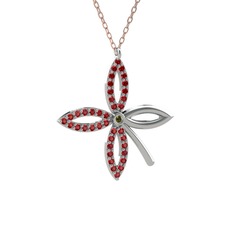 Taşlı Yonca Kolye - Peridot ve garnet 14 ayar beyaz altın kolye (40 cm gümüş rolo zincir) #1exkds9